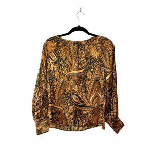 H&M X Richard Allen Orange & Black Paisley Print Blouse 2 Women’s